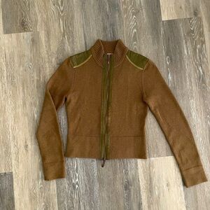 Brown And Green Zip Front Sweater